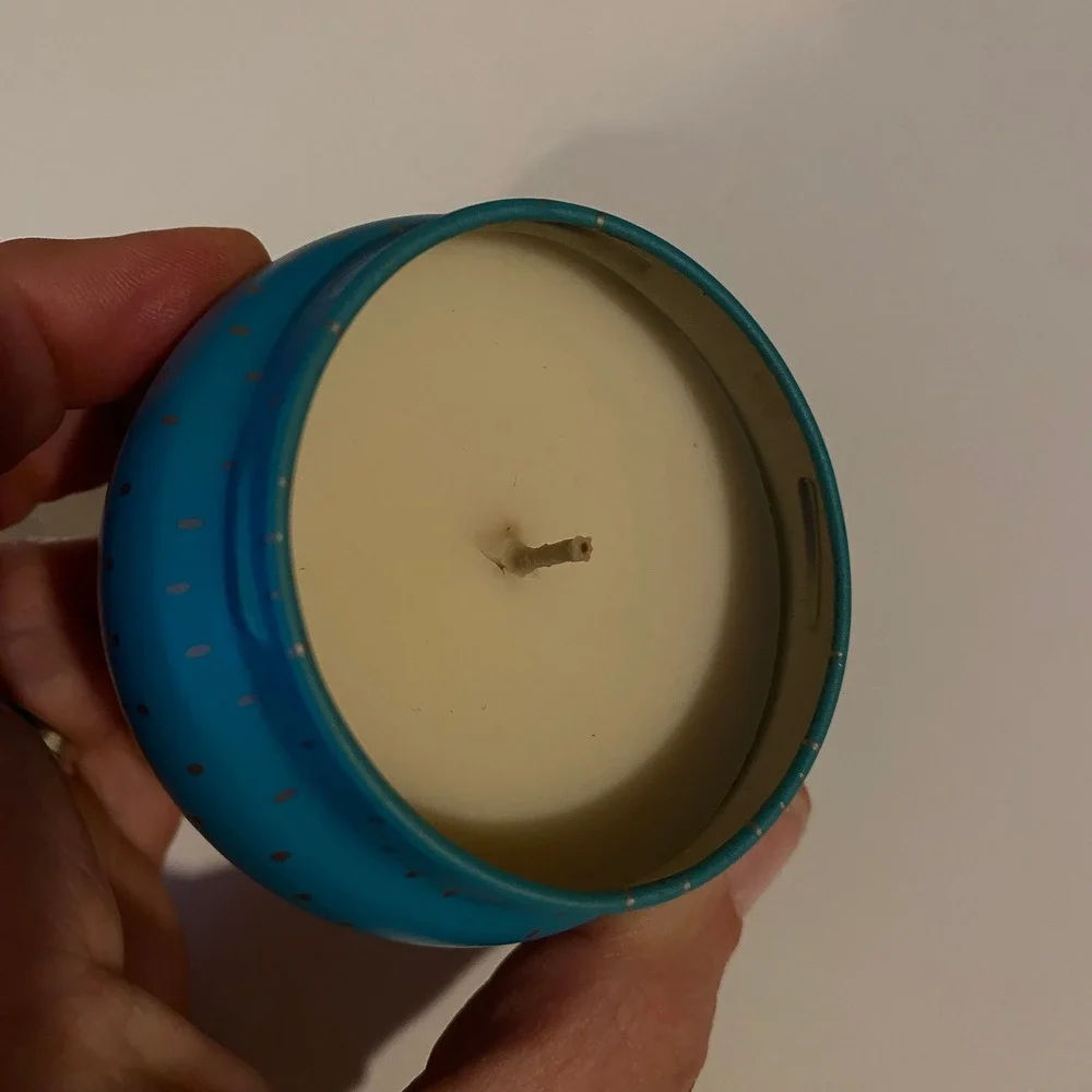Stella & Dot Joy Basil & Lime Scented Candle Teal Blue Tin 2.7oz Soy‎ Wax Blend